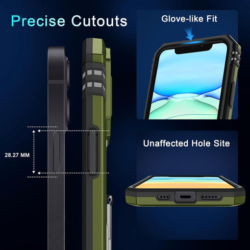 DEERLAMN Military Grade Shockproof Case for iPhone 11, with Slide Camera Cover + Screen Protector (2 Packs), Olive Green