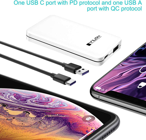 Ultrathin Charging Adapter 2-Port PD Charger 18W Fast Charging QC3.0 USB-C for iPhone 11/12/Pro Max, Galaxy