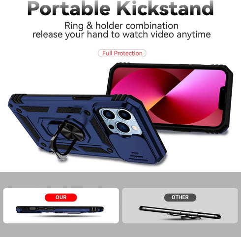 Hitaoyou iPhone 13 Pro Case with Camera Cover & Kickstand, Military Grade Shockproof Heavy Duty with Magnetic Holder