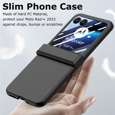 Shop Motorola Razr+ 2023 Case - Slim Hard PC Cover with Integrated Glass Screen Protector & Hinge Protection - Black.