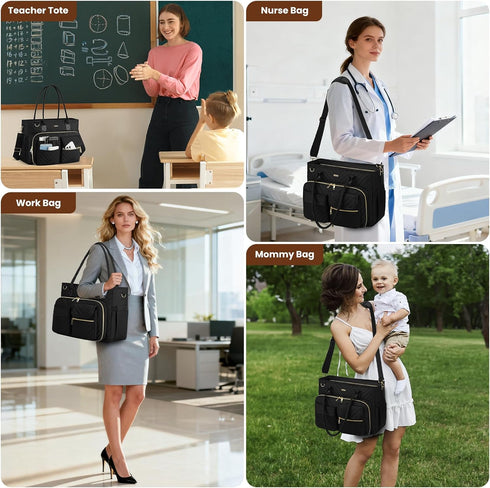 Stylish Teacher Tote Bag for Women - Spacious Work Bag with Laptop Compartment and Shoulder Strap