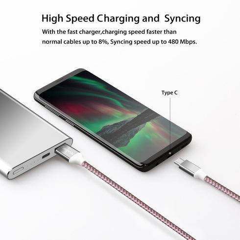 Fasgear 10ft USB C to USB A Cables 3 Pack, 3A Fast Charging, Nylon Braided, Compatible with Galaxy S20, LG V20, PS5