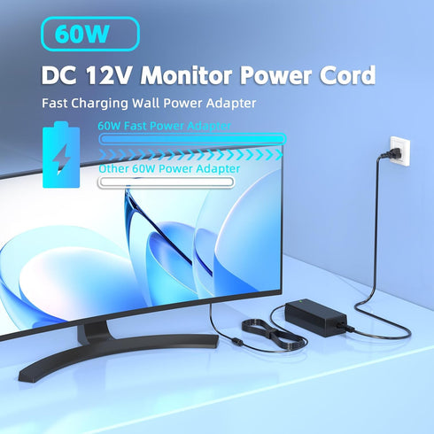 12V AC Adapter for Dell 22'' 23'' 24'' Monitors S2240M, S2240L, S2316H, Power Supply Cord for LED LCD Screens