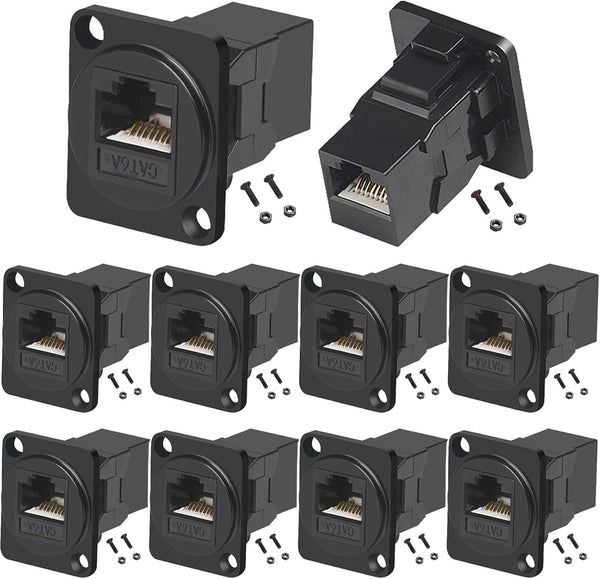 PENGLIN 10PCS D-Type CAT6A Panel Mount Connector, RJ45 Pass-Through Connector Female to Female for CAT6a/CAT6/CAT5E