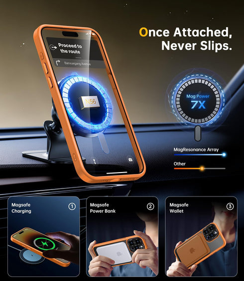 JUESHITUO iPhone 15 Pro Case, Orange, 6.1", Mil-Grade Shockproof, Translucent Matte, MagSafe & Camera Lens Protection.