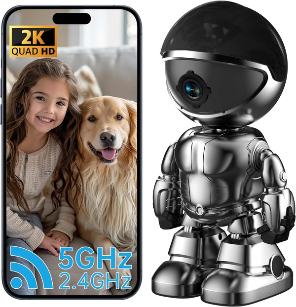 Indoor Camera Robot - 2k HD WiFi Pet Robot Camera with Phone App, 360 PTZ Nanny Cam, Night Vision