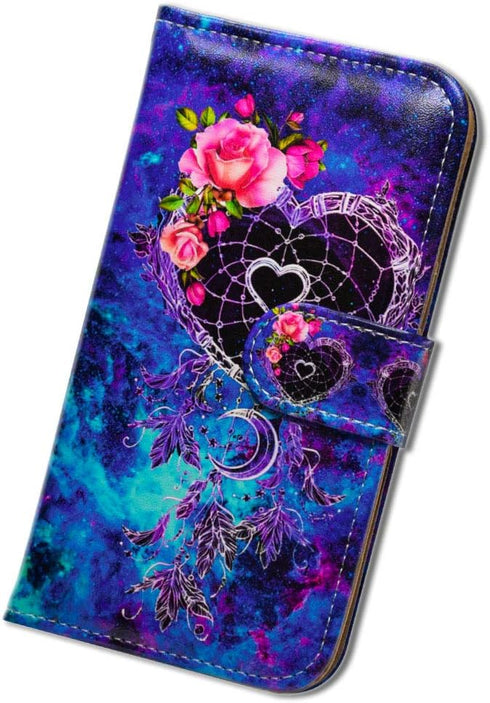 Case for Samsung Galaxy A20/A30, Dream Catcher Flower Folio Leather Cover with Credit Card Slot, Kickstand