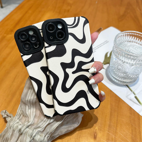iPhone 14 Phone Case, Soft PU Leather TPU with Cute Art Wavy Painted, Slim Protective Shockproof Compatible with iPhone