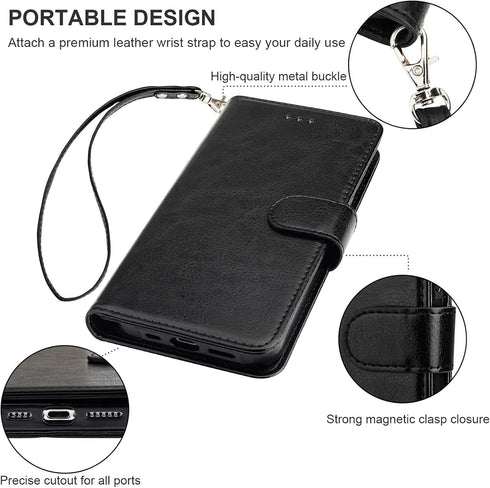 Bocasal Compatible with iPhone 12 Pro Max Wallet Case, PU Leather Kickstand Protective Wrist Strap Cover
