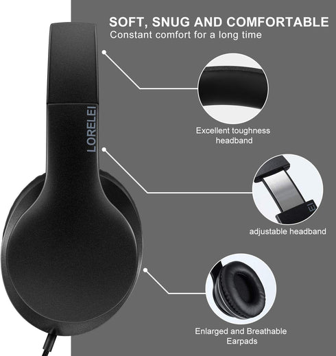 LORELEI X6 Over-Ear Headphones with Microphone, Lightweight Foldable & Portable Stereo Bass Headphones
