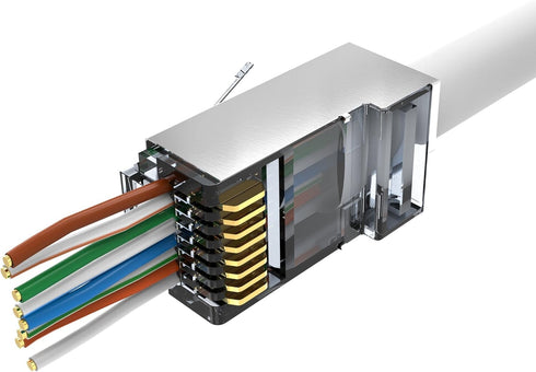 Shielded RJ45 Cat6/Cat6a Connectors - Gold Plated Pass Through 23AWG Modular Plugs (60 PCS)