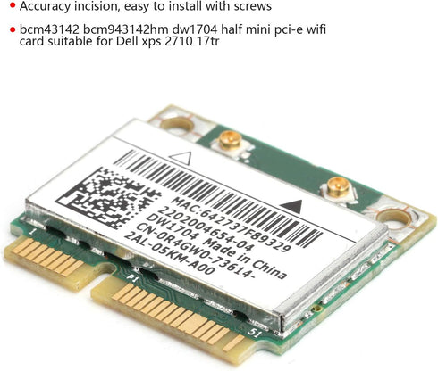 Wireless Network Card, bcm943142hm 802.11 b/g/n Half Mini PCI-e WiFi Bluetooth 4.0 Card for Windows 7/8/10, for Dell XPS
