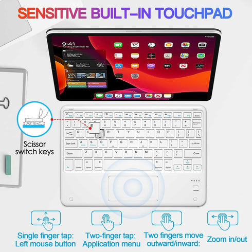 Bluetooth Keyboard, Slim 7 Colors Backlit Wireless Bluetooth Keyboard with Touchpad Built in Rechargeable Battery for iOS Android Windows Tablets PC Smartphone