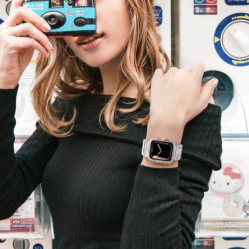 amBand Compatible for Apple Watch Band 45mm 44mm 42mm with Bumper Case, Crystal Cute Women Strap