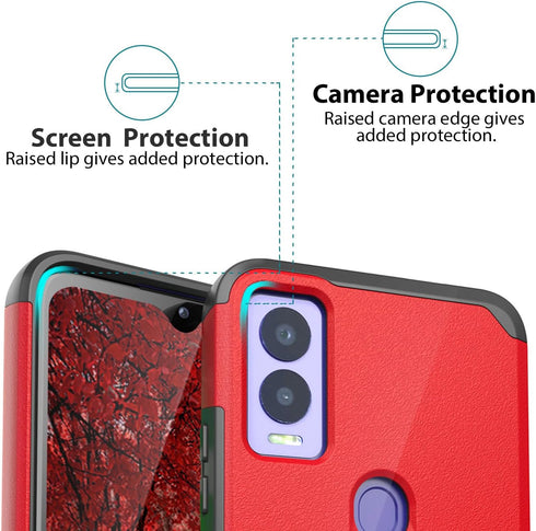 TJS Compatible for Cricket Magic 5G Case, AT&T Propel 5G Case with Tempered Glass Screen Protector, Dual Layer Hybrid