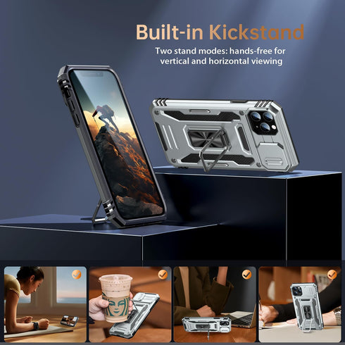 MERRO for iPhone 11 Pro Max Case, Military-Grade Heavy Duty Phone Cover with Screen Protector and Magnetic Stand (Grey)