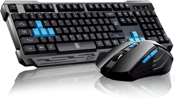 Soke-Six Keyboard Mouse Combos, Waterproof Multimedia 2.4GHz Wireless Gaming Keyboard with Ergonomic Mouse
