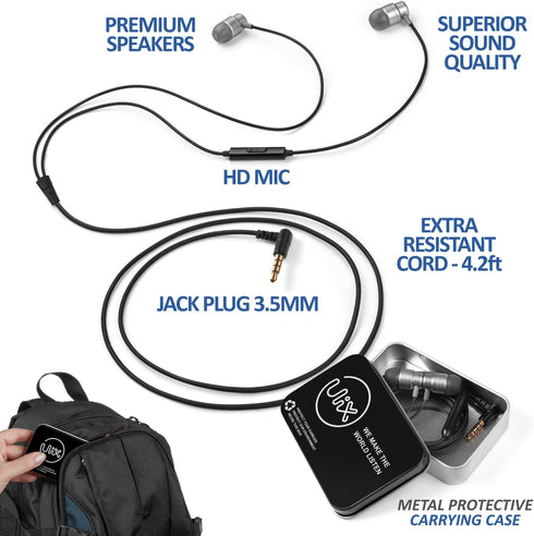 UliX Rider Wired Earbuds in-Ear Headphones, Earphones with Microphone, 5 Years Warranty, with Anti-Tangle Cable, Ear Buds for iPhone, iPad, Samsung, School Students, Kids, Women, Small Ears