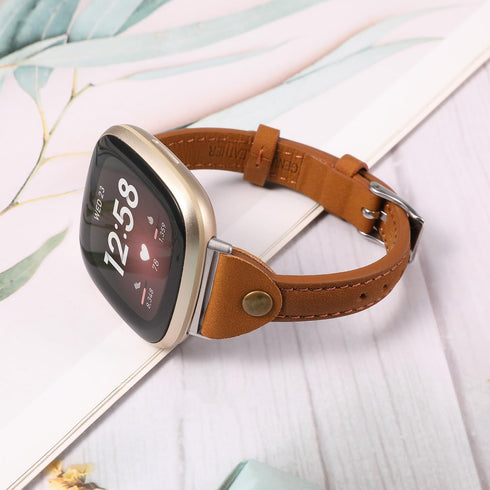 Minyee Slim & Thin Leather Straps Bracelet Wristband for Fitbit Versa 3/Fitbit Sense, Compatible with Men and Women,