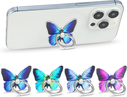 Bremorou 4Pcs Butterfly Cell Phone Ring Stand Holder Cute Metal Butterfly Shaped Cellphone