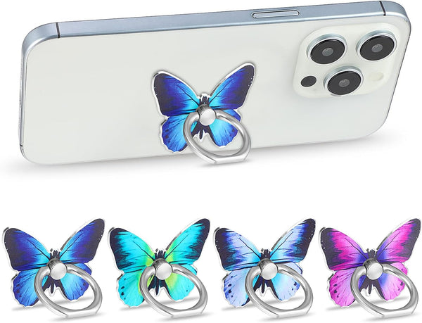 Bremorou 4Pcs Butterfly Cell Phone Ring Stand Holder Cute Metal Butterfly Shaped Cellphone