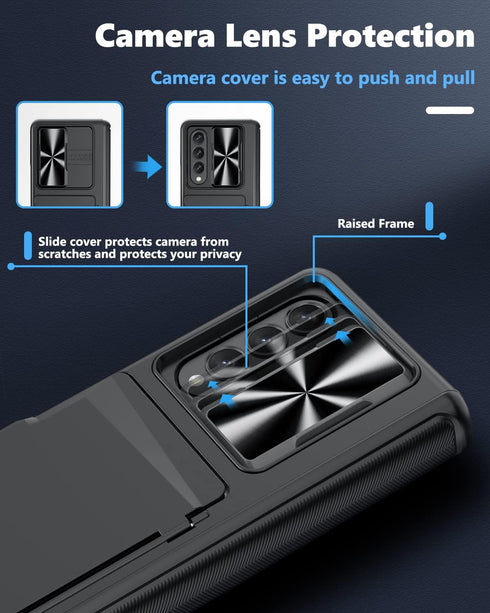 Viaotaily Samsung Galaxy Z Fold 4 Case, Durable Phone Case with Card Holder, Hinge Protection & Screen Protector (Black)