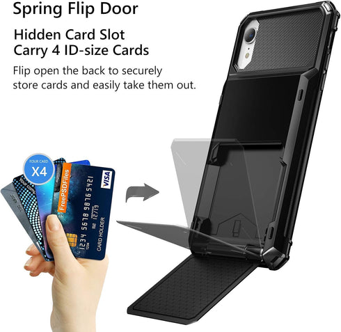Vofolen iPhone XR Case Wallet with ID Slot, Credit Card Holder, Scratch Resistant Dual Layer Bumper Cover - Black