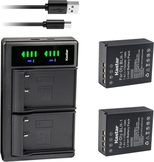 Kastar 2-Pack BLH-1 Battery and LTD2 USB Charger for Olympus OM-D E-M1 Mark II, OM-D EM1 Mark III