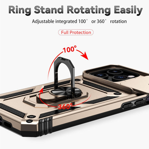 Hitaoyou iPhone 15 Pro Case with Camera Cover & Kickstand, Military Grade Shockproof Heavy Duty Protective Case