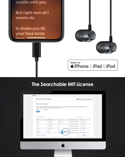 PALOVUE Lightning Headphones Earphones Earbuds in-Ear Magnetic MFi Certified with Microphone Compatible iPhone 14 13 12 11 Pro Max iPhone X XS Max XR iPhone 7 8 Plus iPad Metallic Black