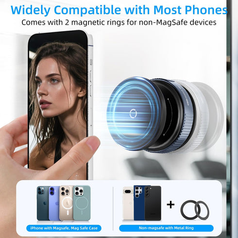 volport 360Adjustable Vacuum Magnetic Phone Holder, Removable Reusable Suction Cup Cell Phone Mount for Magsafe iPhone