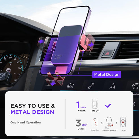 Wireless Car Charger, 15W Auto Clamping Phone Mount with 7 Colored RGB Backlit for iPhone 15 14 13 12 Mini Pro Max