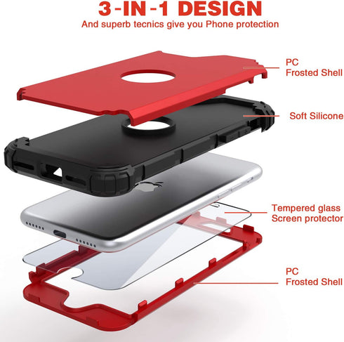 IDweel iPhone SE 2020 Case with Screen Protector, Sturdy 3 in 1 Shock Absorption Slim Fit Heavy Duty Cover (Red)