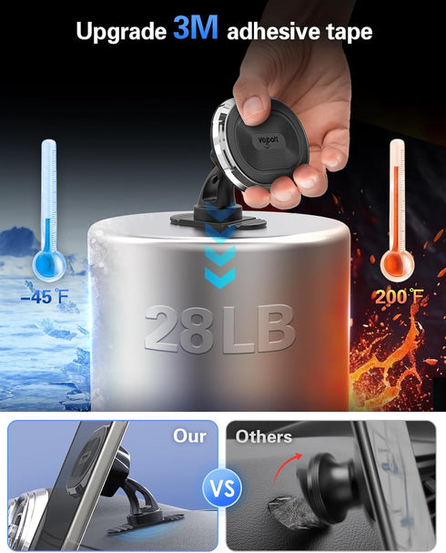 volport Magnetic Phone Mount for Car, Strong Magnet Holder for Vent & Dashboard, Compatible with iPhone, Samsung