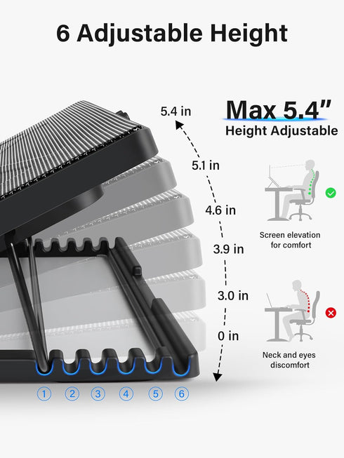 Kootek Laptop Cooling Pad | 5 Quiet Fans for 12"-17" Laptops | Height Adjustable Cooling Stand