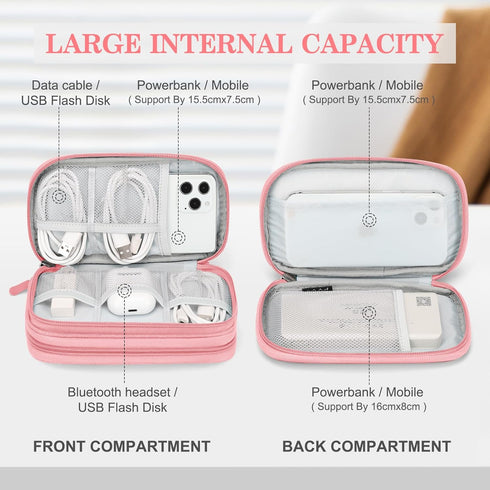 FYY Electronic Organizer Travel Bag, Portable Waterproof Double Layers Pouch for Cable, Charger, Phone, Earphone, Pink