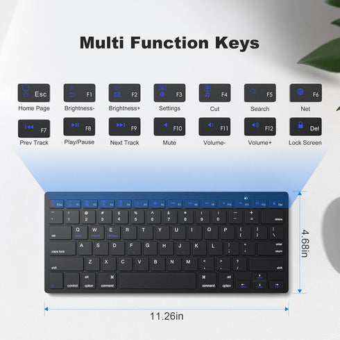 MOFII Bluetooth Keyboard, Ultra-Slim Wireless for iPad/iPad Air/iPad Pro/iPad Mini, iPhone, Tablet, Laptop, Black