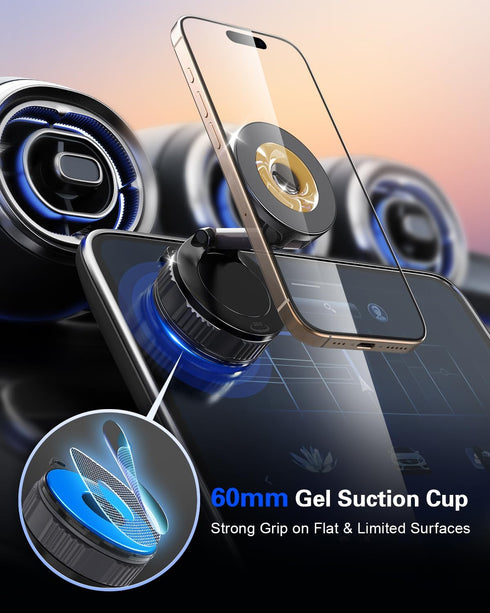 volport 360Adjustable Dashboard Suction Cup Phone Mount for Magsafe: Dual Rotatable Nano Gel Vacuum Magnetic Phone