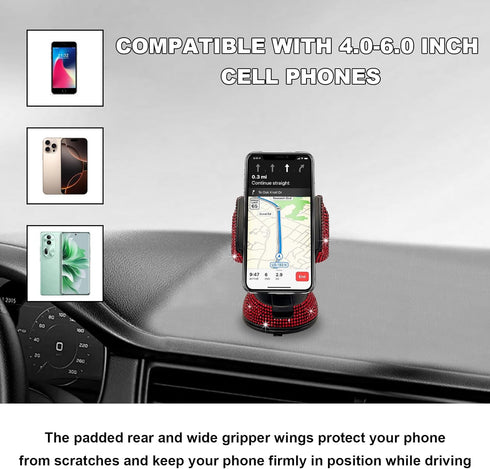 FSTURIOS 360 Bling Cell Phone Holder, Adjustable Rhinestone Car Phone Mount with Air Vent Base, Universal Shiny Crystal