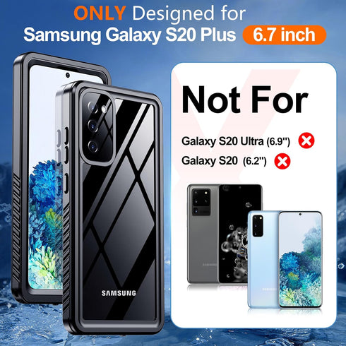 Hualele Samsung Galaxy S20 Plus Waterproof Case, Built-in Lens & Screen Protector, Full Body Shockproof IP68 Black