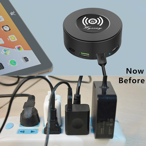 75W 6-Port USB Charger Desktop Charging Station with Wireless Charger, Quick Charge 3.0, Multi USB Hub for Smartphone,