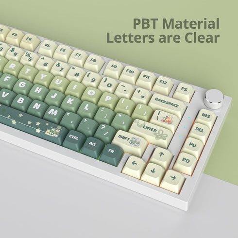 Guffercty kred 133 Keys XDA Profile Green Keycaps, Cute PBT Keyboard Caps for 60% 65% 75% 96% Mechanical Keyboards