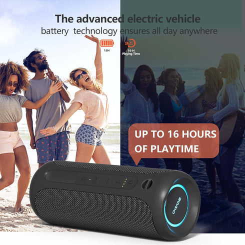 Portable Wireless Bluetooth Speaker, IPX7 Waterproof, 25W Loud Stereo Sound, Built-in Mic, 16H Playtime with Lights