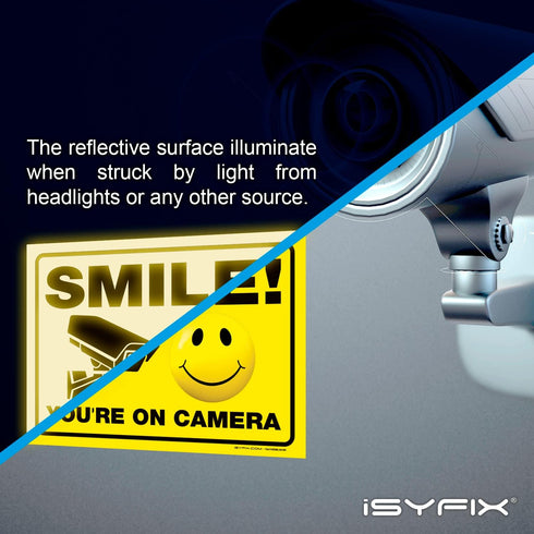 iSYFIX Smile You're on Camera Reflective Stickers for Business - 2 Pack 14x10 Inch - UV Protection, Fade Resistance
