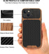 TENDLIN iPhone 15 Case - Slim Black Leather Hybrid with Wood Grain & Carbon Fiber Texture Design.