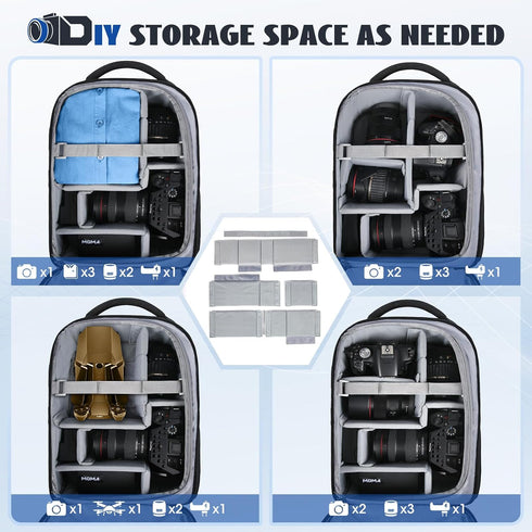 RAINSMORE Camera Backpack for Photographers, DSLR SLR Cases with Waterproof Rain Cover & Laptop Compartment