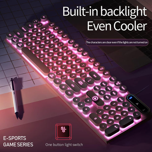 TsuvyXeg Gaming Keyboard Wired E-Sports Key Board RGB Backlit Computer Keyboard Round Key for Desktop Laptop PC Mac