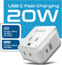 Ceptics Thailand Travel Adapter Set, 20W PD & QC, Type O - 3.1A - 4 in 1-2 USA Inputs, 1 USB Port, 1 USB-C Port - Compact, Powerful - includes Type O Swadapt Attachments