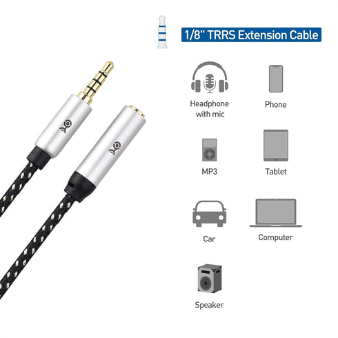 Cable Matters 2-Pack Headset Extension Cable 10 ft (3.5mm/TRRS) with Mic Support in Black