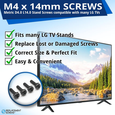 ReplacementScrews M4 14mm Set 4 Screws Compatible with Many LG TV Stands